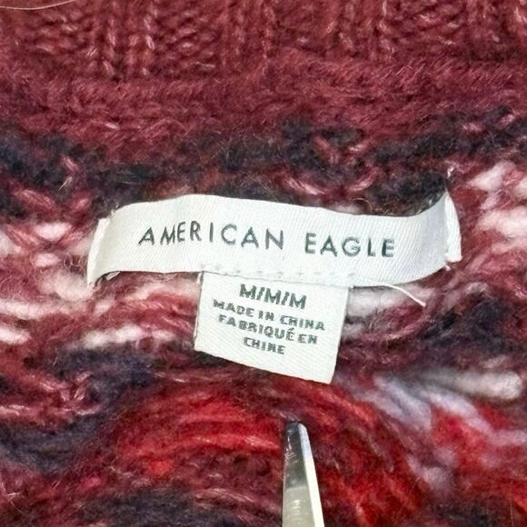 American Eagle Fair Isle Sweater Women's M | Burgundy | Raglan Sleeve Knit | EUC - Picture 9 of 12